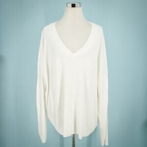 Barefoot Dreams Plus Size 2X White CozyChic Ultra Lite Ribbed V Neck Sweater
